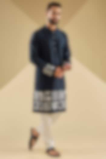 Navy Chanderi Embroidered Kurta Set by Countrymade at Pernia's Pop Up Shop