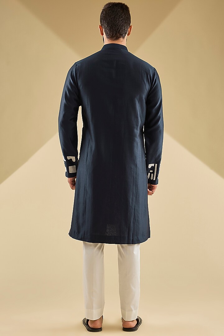 Navy Chanderi Embroidered Kurta Set by Countrymade at Pernia's Pop Up Shop