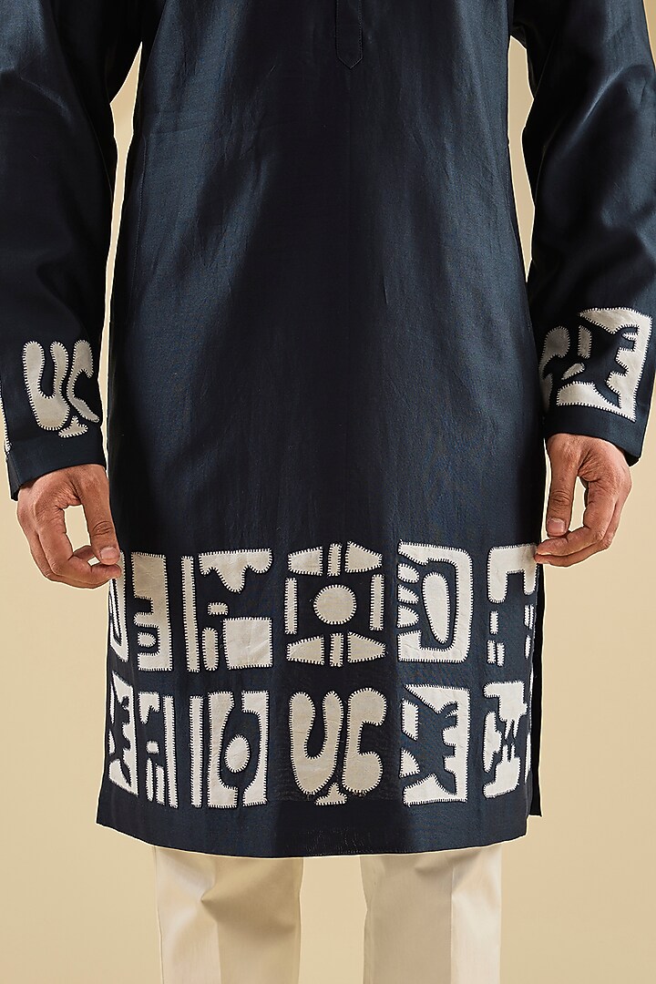 Navy Chanderi Embroidered Kurta Set by Countrymade at Pernia's Pop Up Shop
