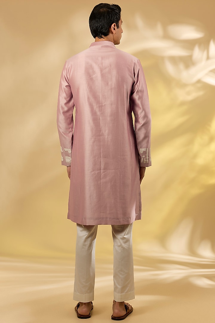 Old Rose Pink Chanderi Embroidered Kurta Set by Countrymade at Pernia's Pop Up Shop