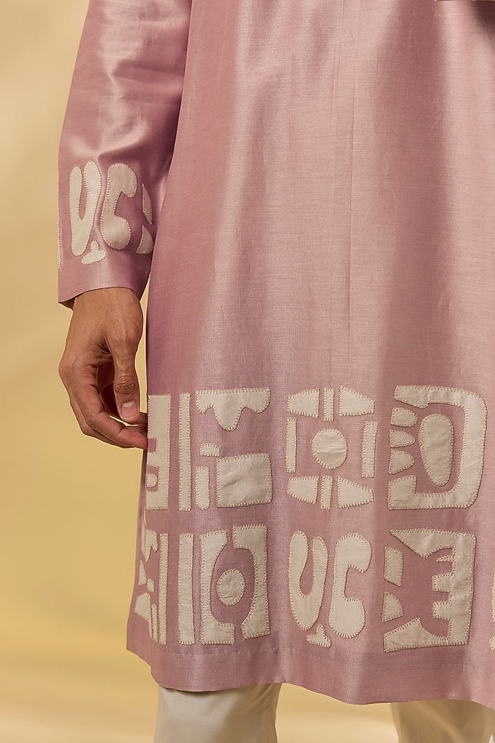 Old Rose Pink Chanderi Embroidered Kurta Set by Countrymade at Pernia's Pop Up Shop