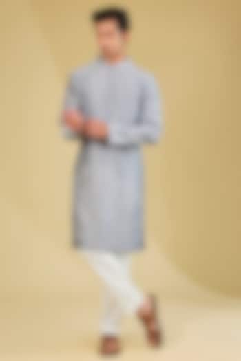 Silver Chanderi Hand Embroidered Kurta Set by Countrymade at Pernia's Pop Up Shop