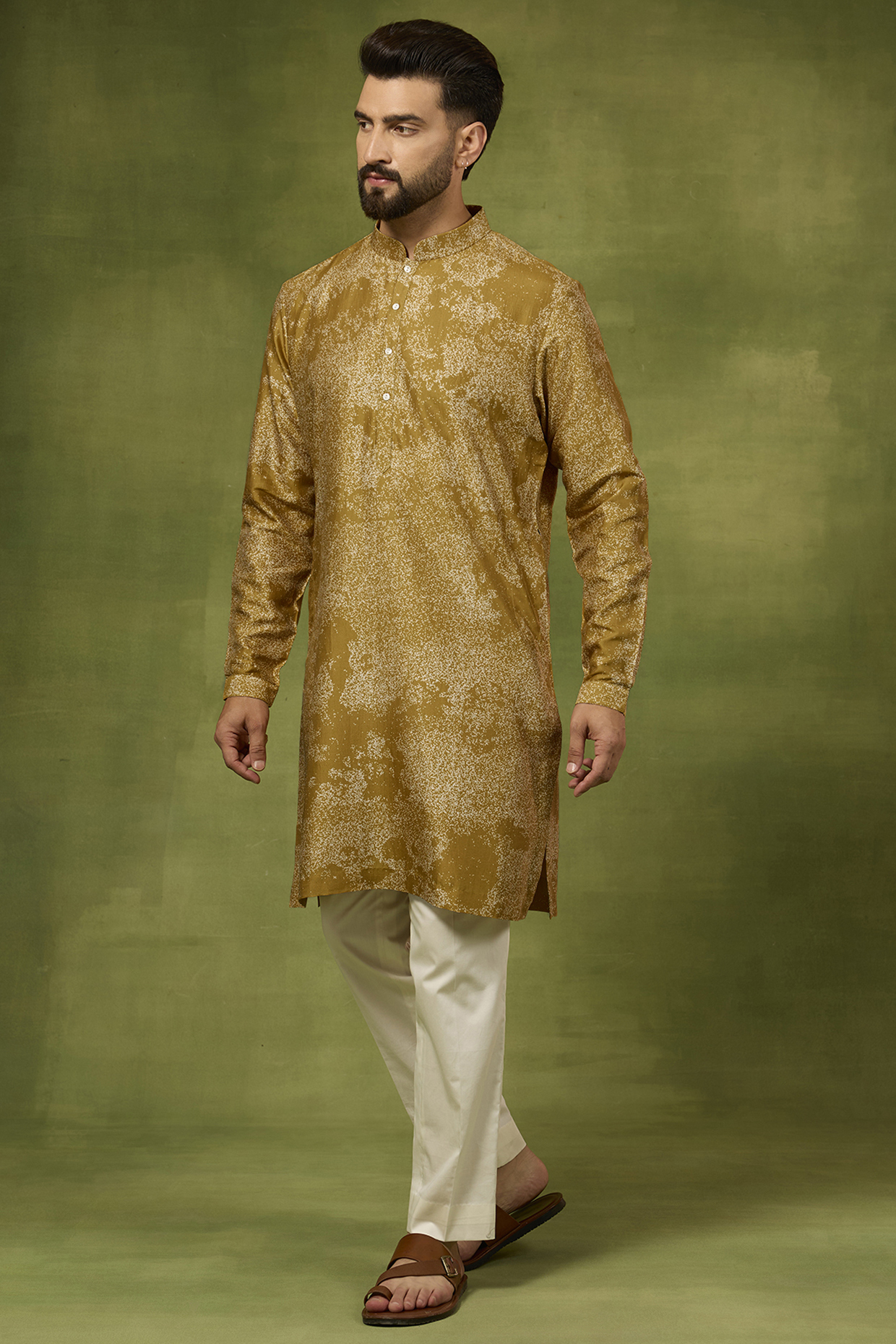 Mustard Chanderi Sandstorm Printed Kurta by Countrymade