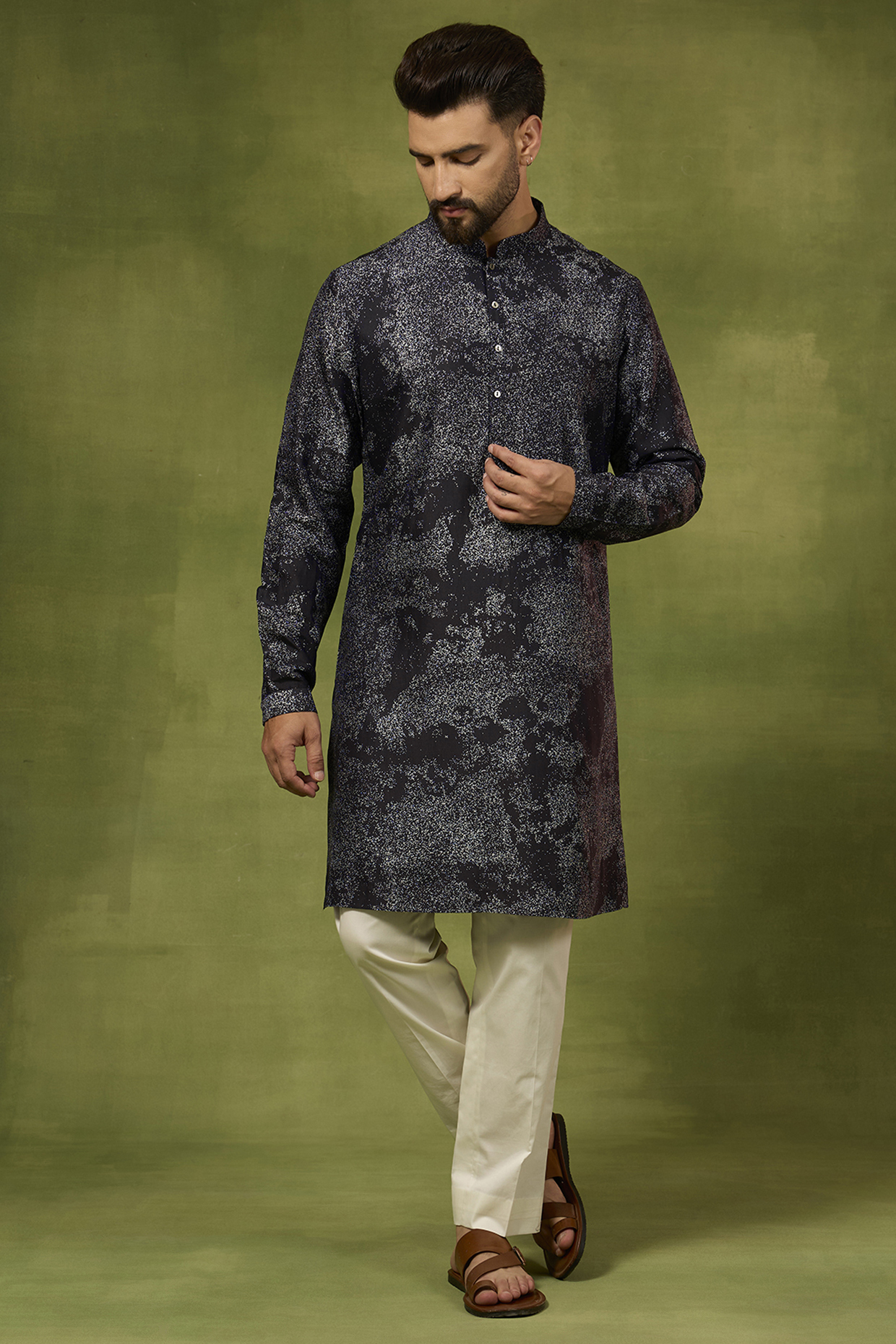Navy Blue Chanderi Sandstorm Printed Kurta by Countrymade