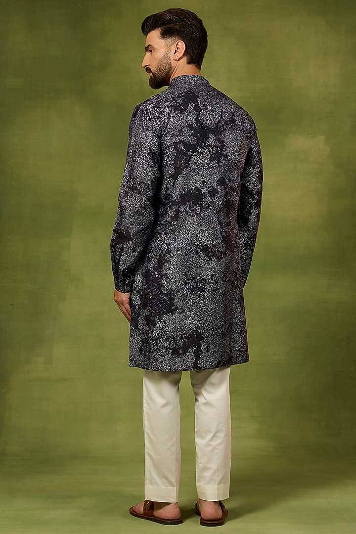 Navy Blue Chanderi Sandstorm Printed Kurta by Countrymade at Pernia's Pop Up Shop