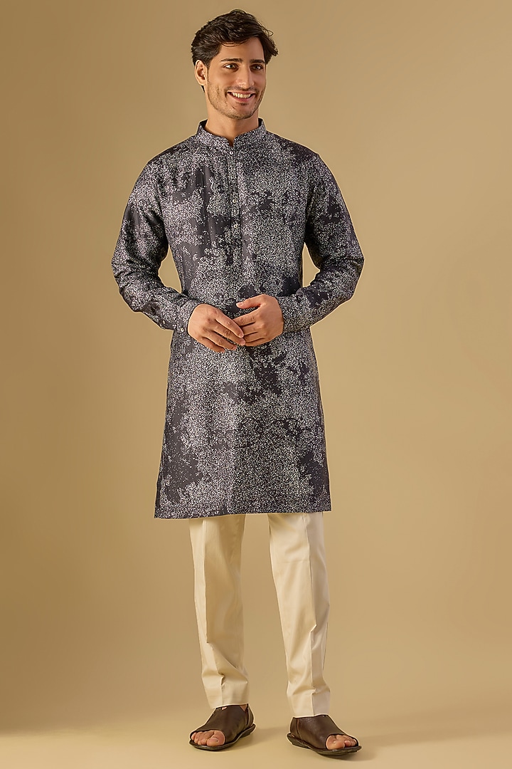 Black Silk Printed Kurta by Countrymade at Pernia's Pop Up Shop