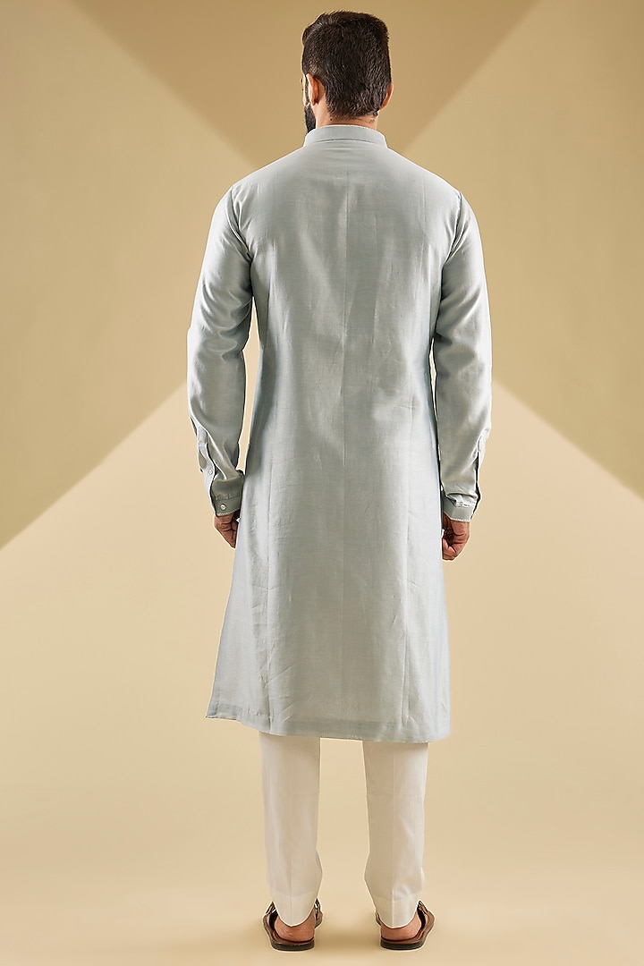 Silver Chanderi Hand Embroidered Kurta Set by Countrymade at Pernia's Pop Up Shop