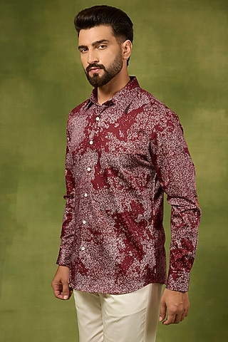 Red Cotton Sandstorm Printed Shirt by Countrymade