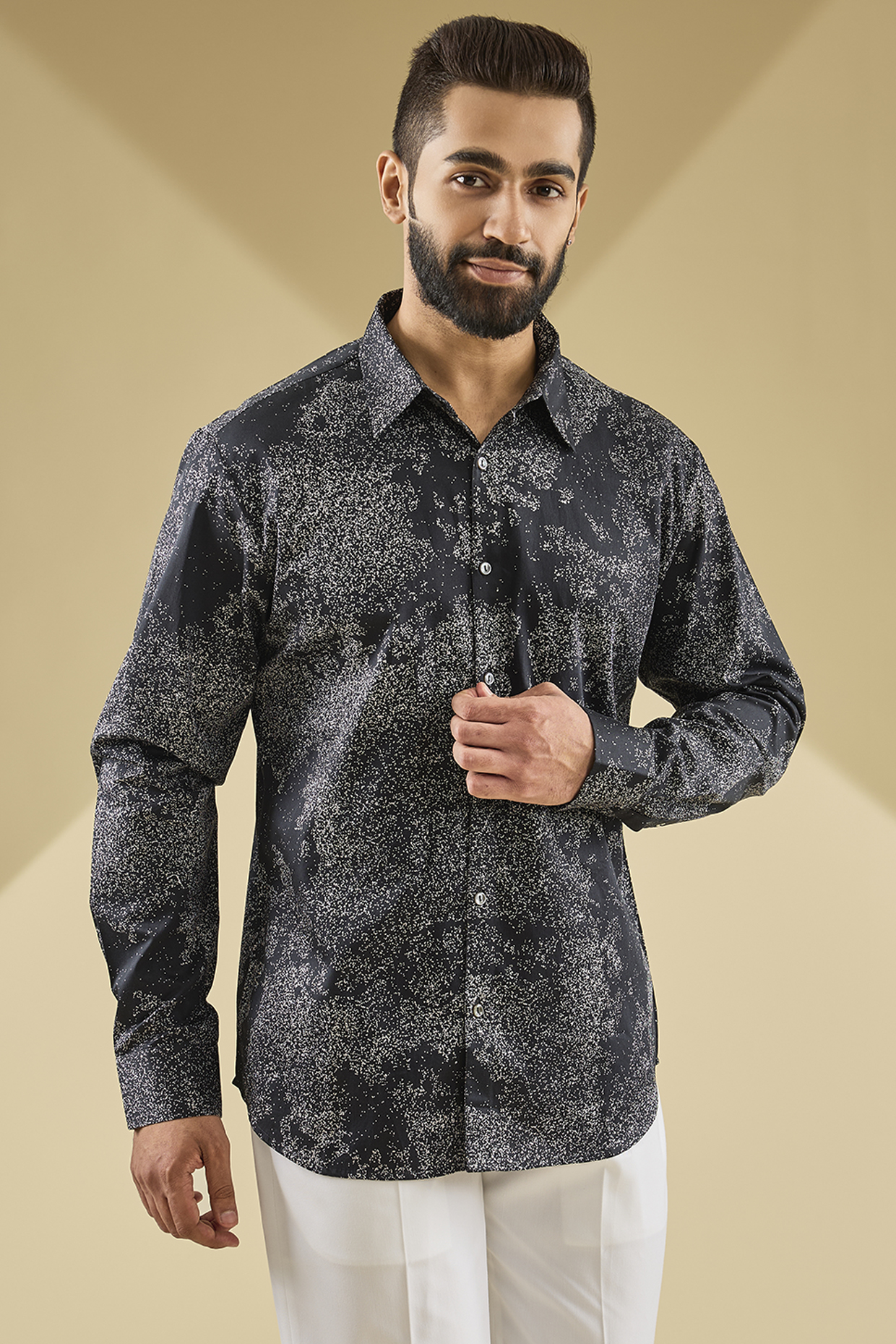Black Silk Printed Shirt by Countrymade