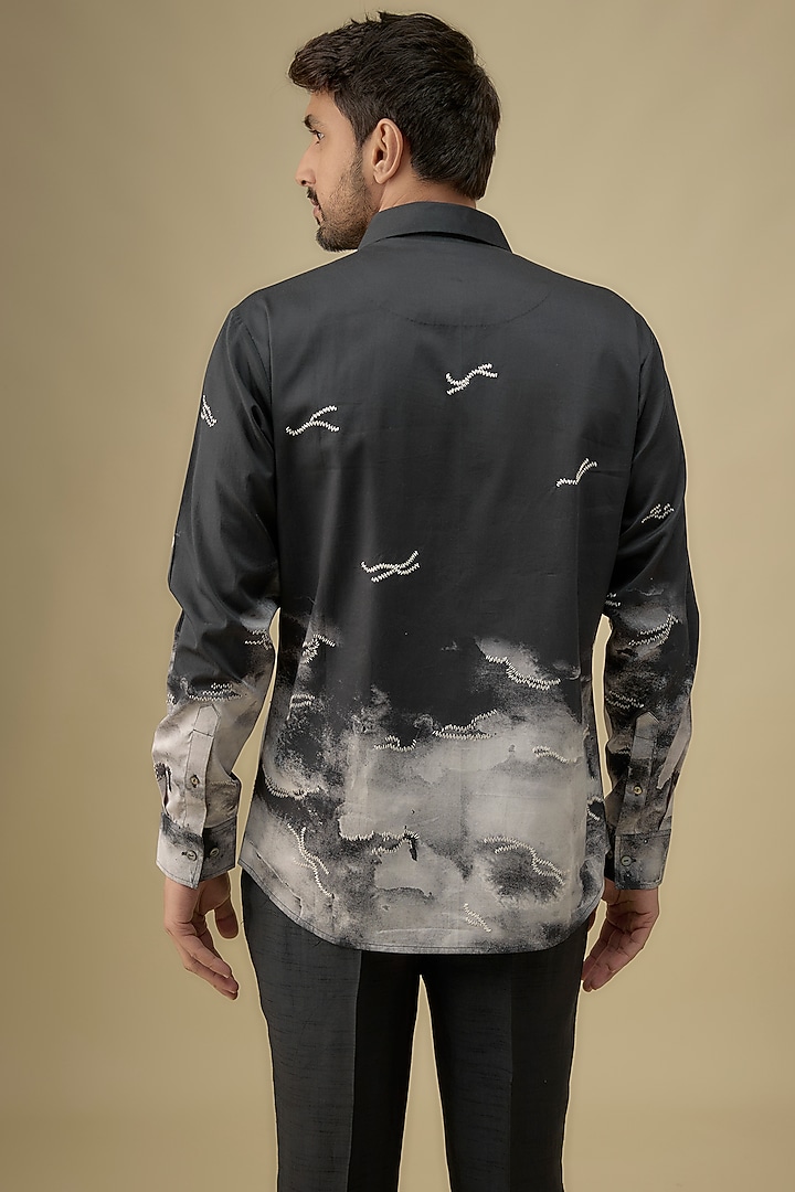 Black Cotton Satin Digital Printed Wedding Shirt by Countrymade at Pernia's Pop Up Shop