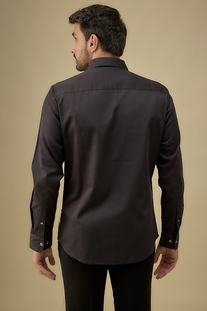 Black Cotton Satin Thread Embroidered Party Wear Shirt by Countrymade at Pernia's Pop Up Shop