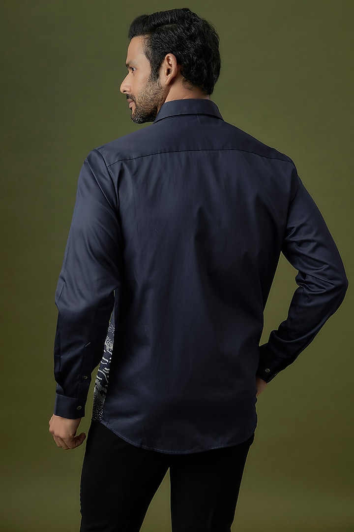 Navy Cotton Hand Embroidered Party Wear Shirt by Countrymade at Pernia's Pop Up Shop