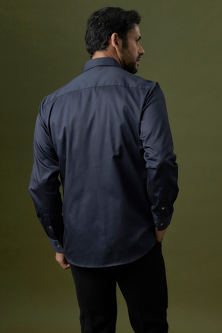 Navy Cotton Hand Embroidered Party Wear Shirt by Countrymade at Pernia's Pop Up Shop