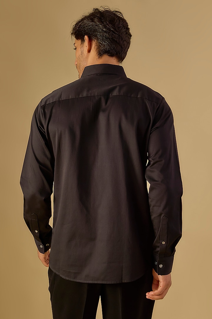 Black Cotton Satin Hand Embroidered Party Wear Shirt by Countrymade at Pernia's Pop Up Shop