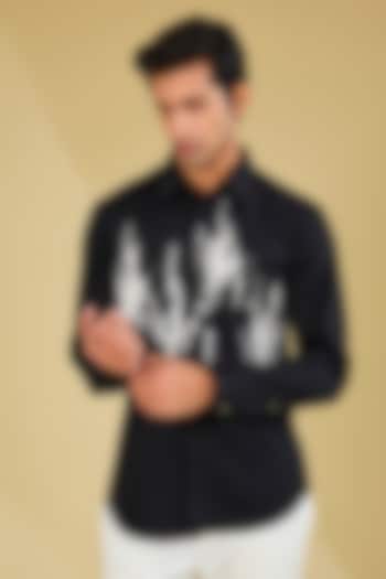 Black Cotton Satin Thread Embroidered Shirt by Countrymade at Pernia's Pop Up Shop