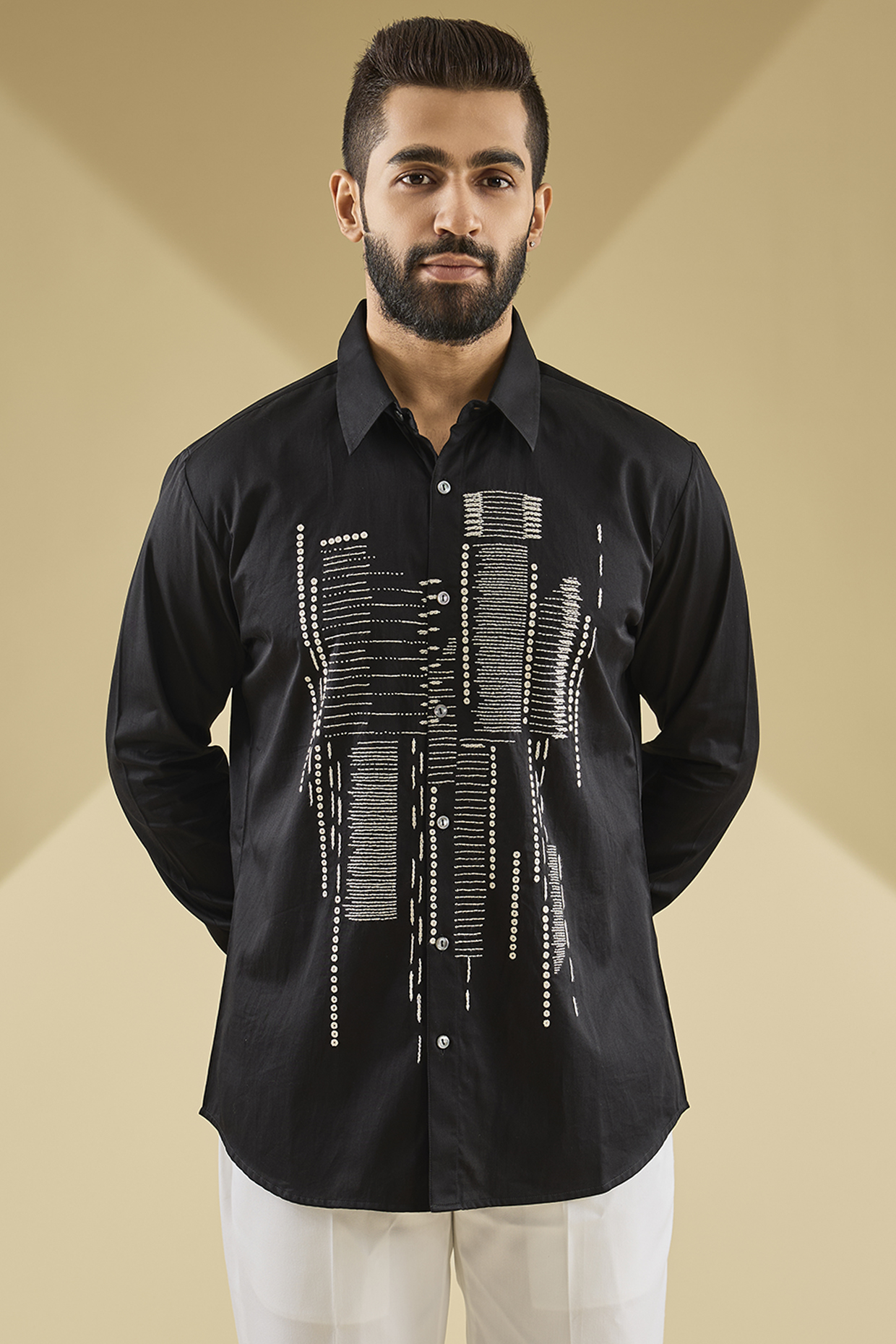 Black Silk Printed Shirt by Countrymade
