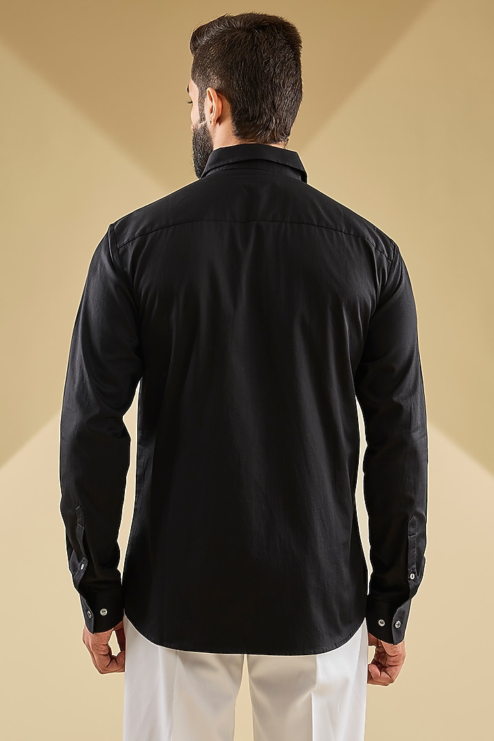 Black cotton satin hand embroidered Wedding Shirt by Countrymade at Pernia's Pop Up Shop