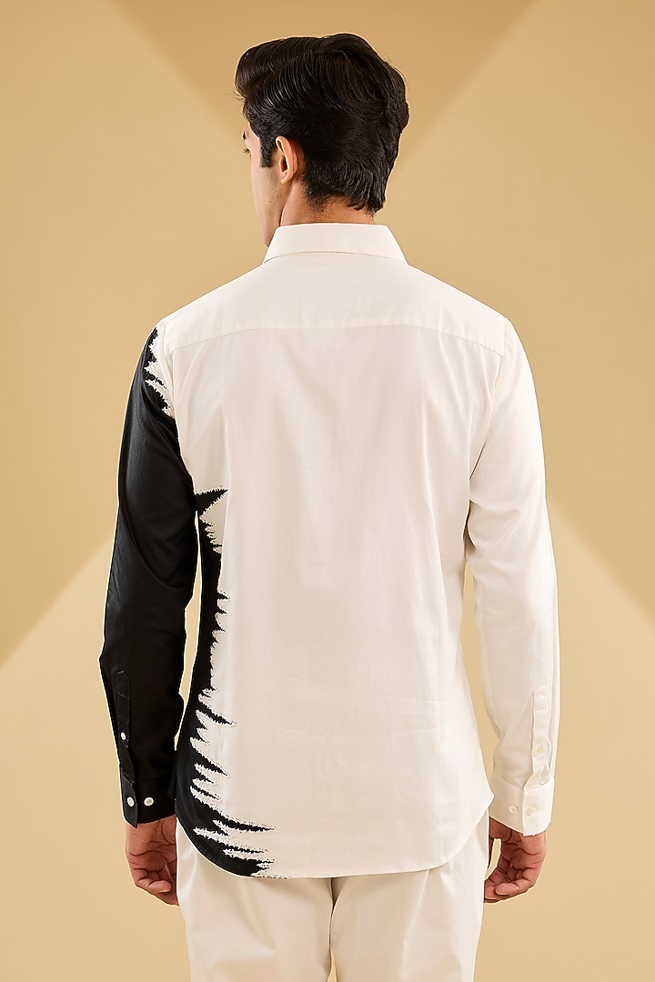 Black & Ivory Cotton Blend Embroidered Party Wear Shirt by Countrymade at Pernia's Pop Up Shop
