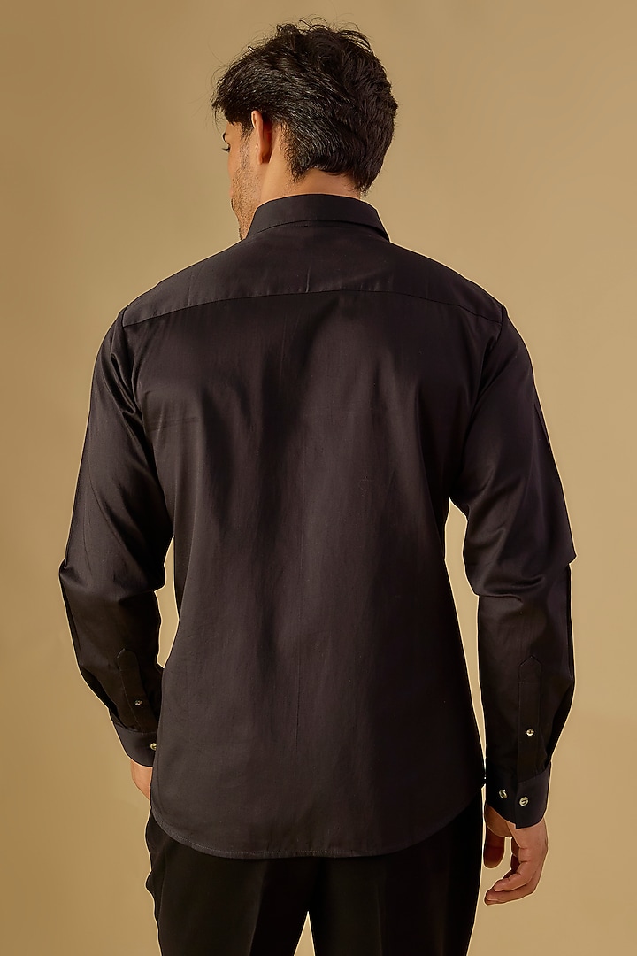 Black Cotton Satin Hand Embroidered Wedding Shirt by Countrymade at Pernia's Pop Up Shop