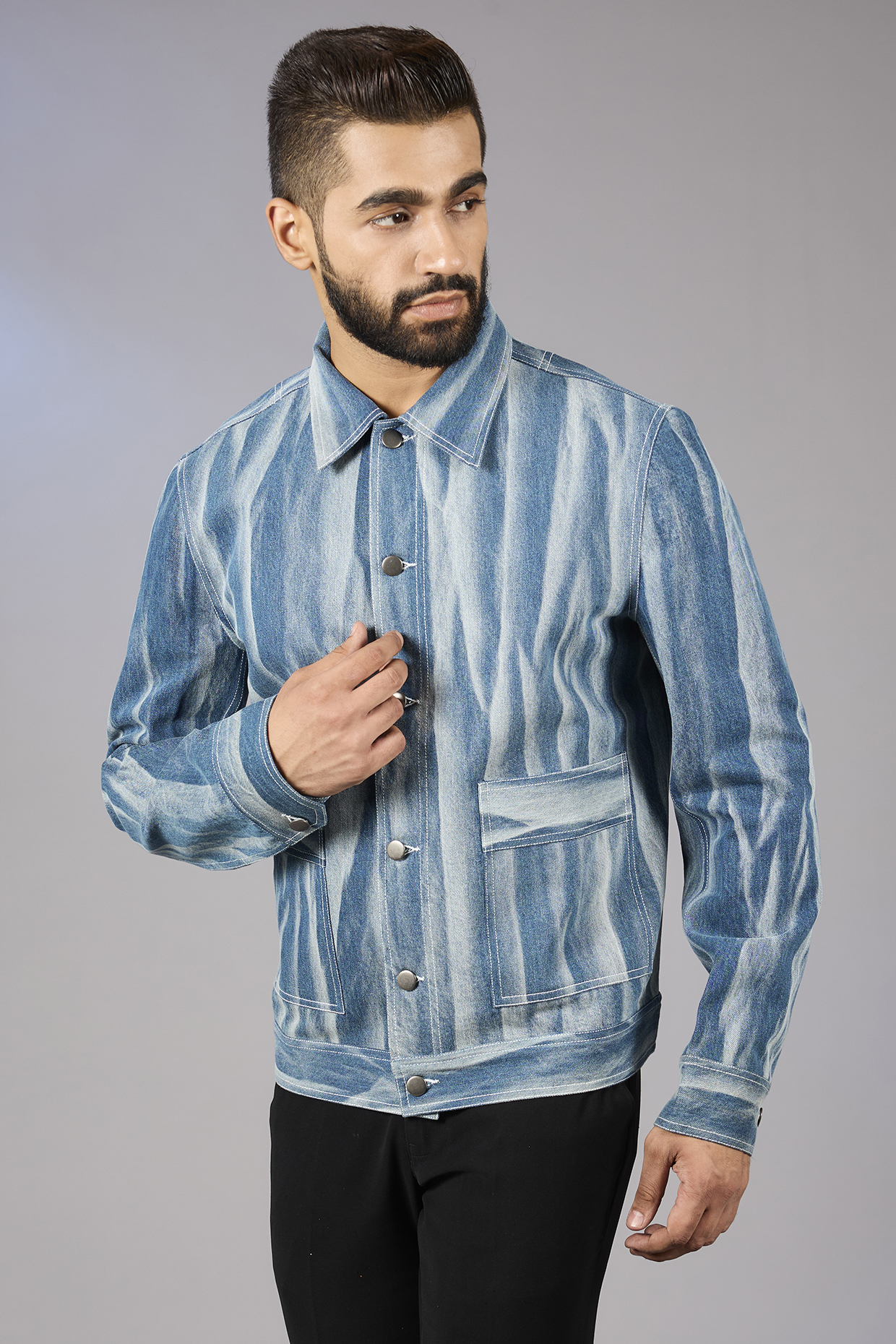 Navy Denim Stone-Washed Bomber Jacket by Countrymade