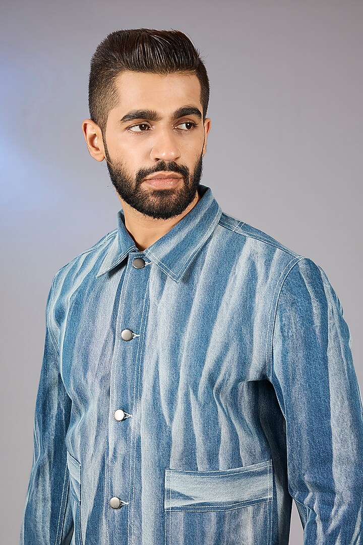 Navy Denim Stone-Washed Bomber Jacket by Countrymade at Pernia's Pop Up Shop