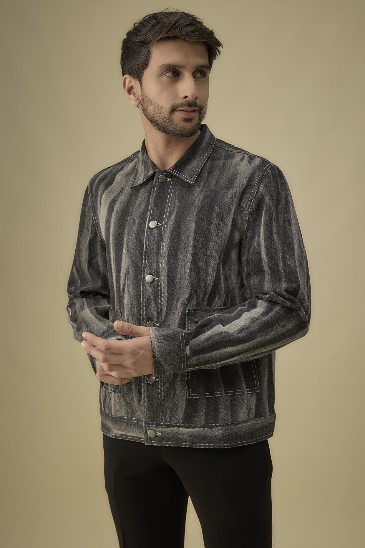 Grey Denim Stone-Washed Bomber Jacket by Countrymade