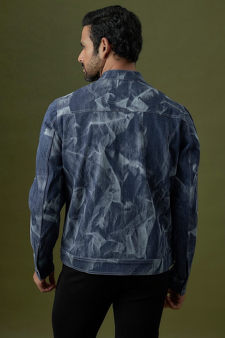 Navy Denim Digital Printed Bomber Jacket by Countrymade at Pernia's Pop Up Shop