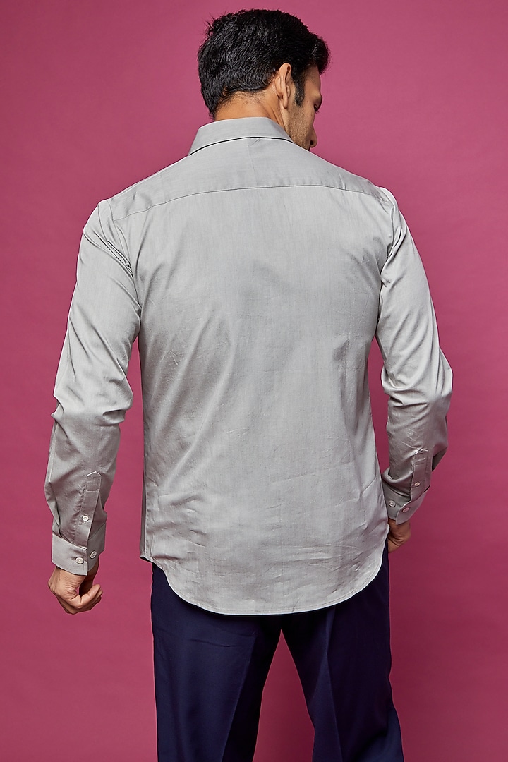 Grey Cotton Satin Hand Embroidered Party Wear Shirt by Countrymade at Pernia's Pop Up Shop