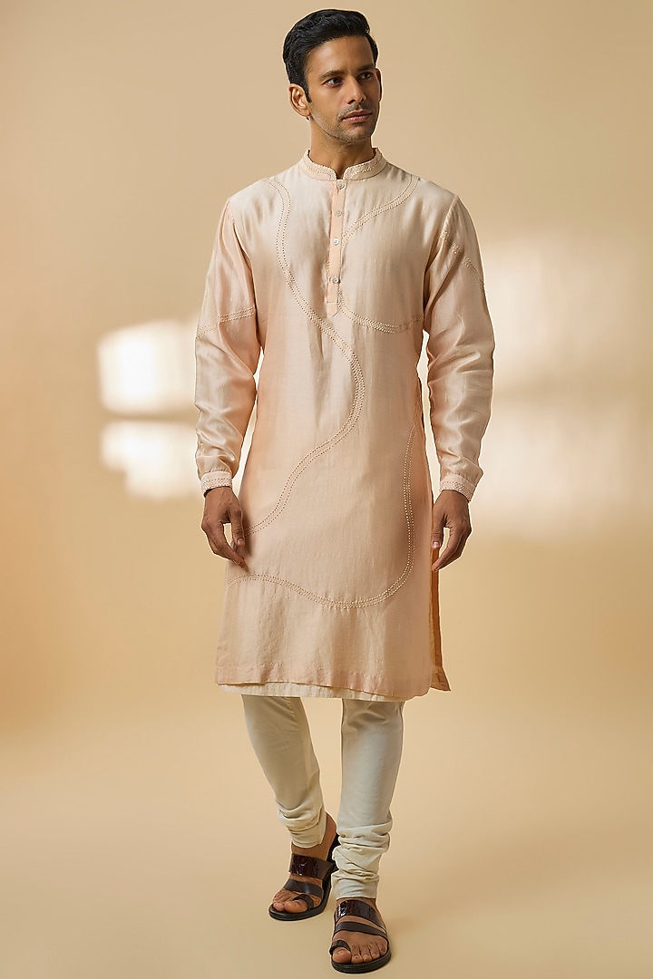 Beige Chanderi Kurta Set by Countrymade at Pernia's Pop Up Shop