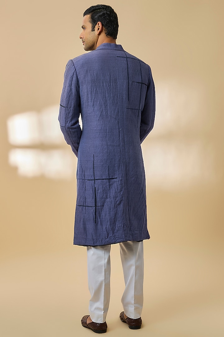 Blue Silk Wedding Sherwani Set by Countrymade at Pernia's Pop Up Shop