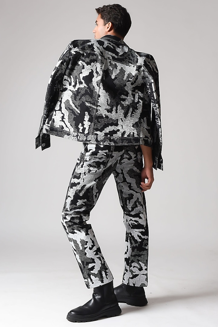 Black Raw Denim Screen Printed Jacket by Countrymade at Pernia's Pop Up Shop