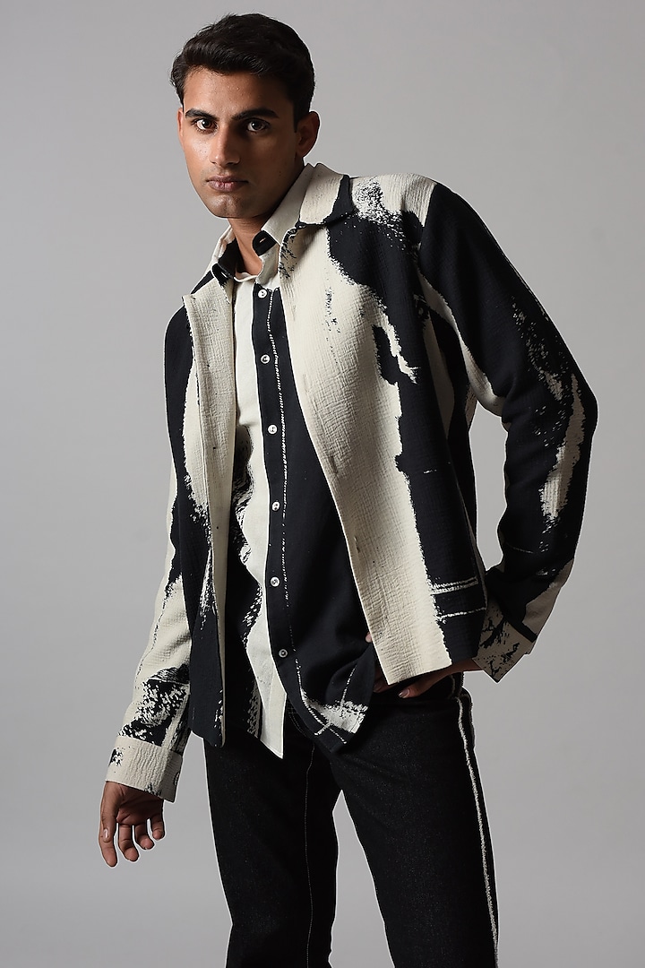 Grey Double Cloth Cotton Printed Textured Jacket by Countrymade at Pernia's Pop Up Shop