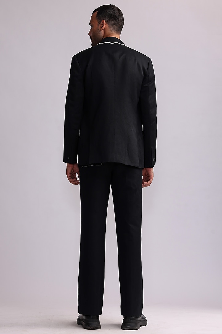 Black Linen Crochet Single-Breasted Blazer Jacket by Countrymade at Pernia's Pop Up Shop