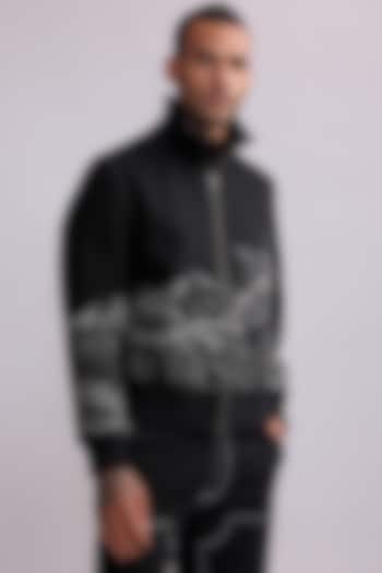 Black Linen Topography Bomber Jacket by Countrymade