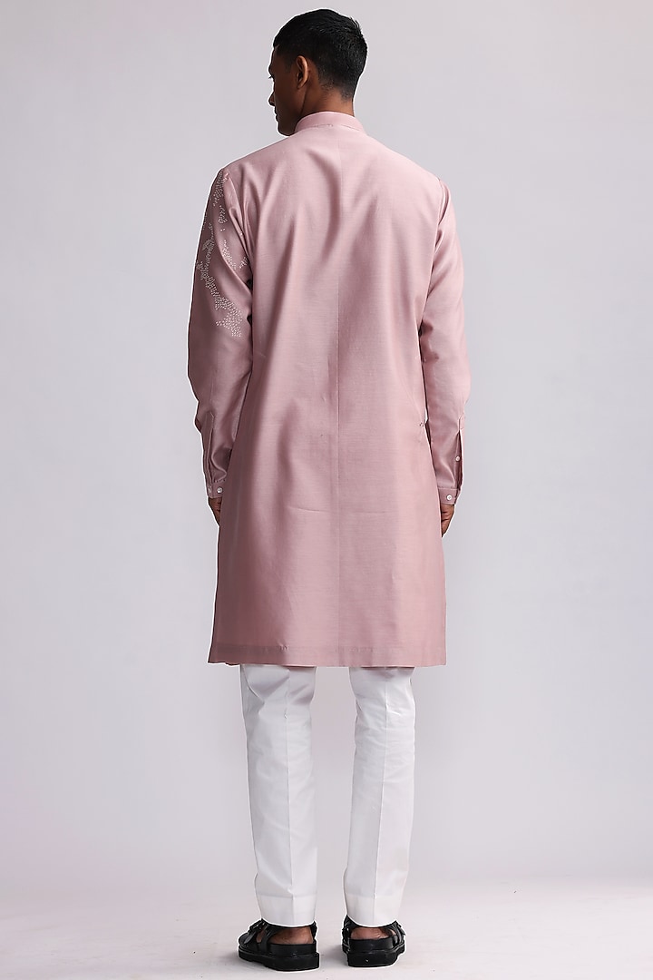 Old Rose Pink Chanderi Embroidered Kurta Set by Countrymade at Pernia's Pop Up Shop