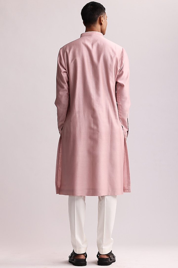 Old Rose Pink Chanderi Hand Embroidered Kurta Set by Countrymade at Pernia's Pop Up Shop