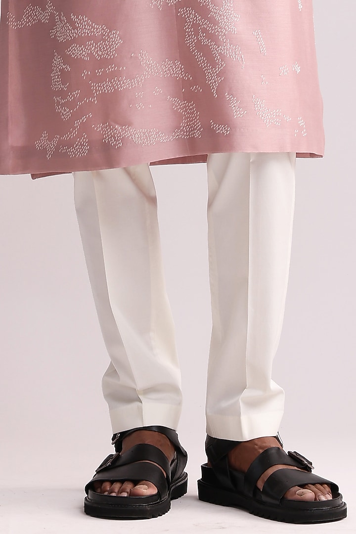Old Rose Pink Chanderi Hand Embroidered Kurta Set by Countrymade at Pernia's Pop Up Shop