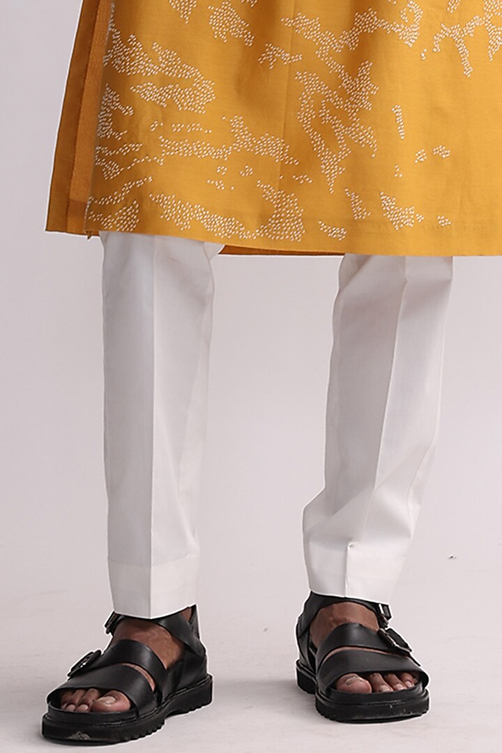 Mustard Chanderi Hand Embroidered Kurta Set by Countrymade at Pernia's Pop Up Shop