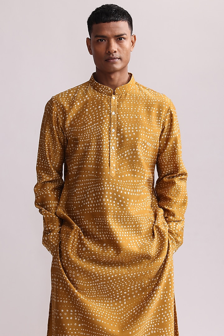 Mustard Chanderi Aboriginal Printed Kurta by Countrymade at Pernia's Pop Up Shop