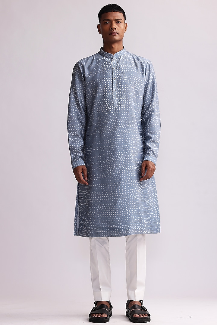 Light Blue Chanderi Aboriginal Printed Kurta by Countrymade