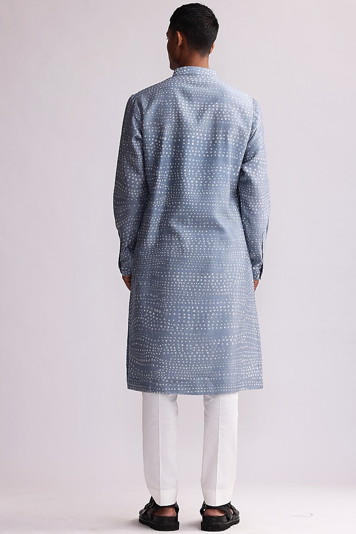 Light Blue Chanderi Aboriginal Printed Kurta by Countrymade at Pernia's Pop Up Shop