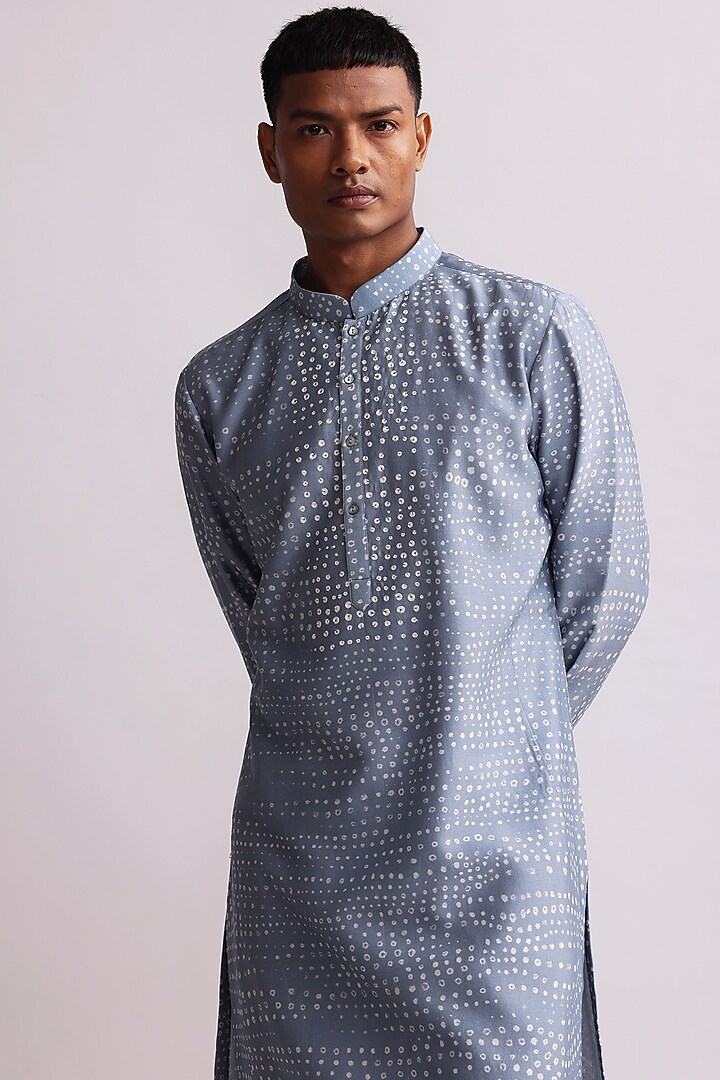 Light Blue Chanderi Aboriginal Printed Kurta by Countrymade at Pernia's Pop Up Shop