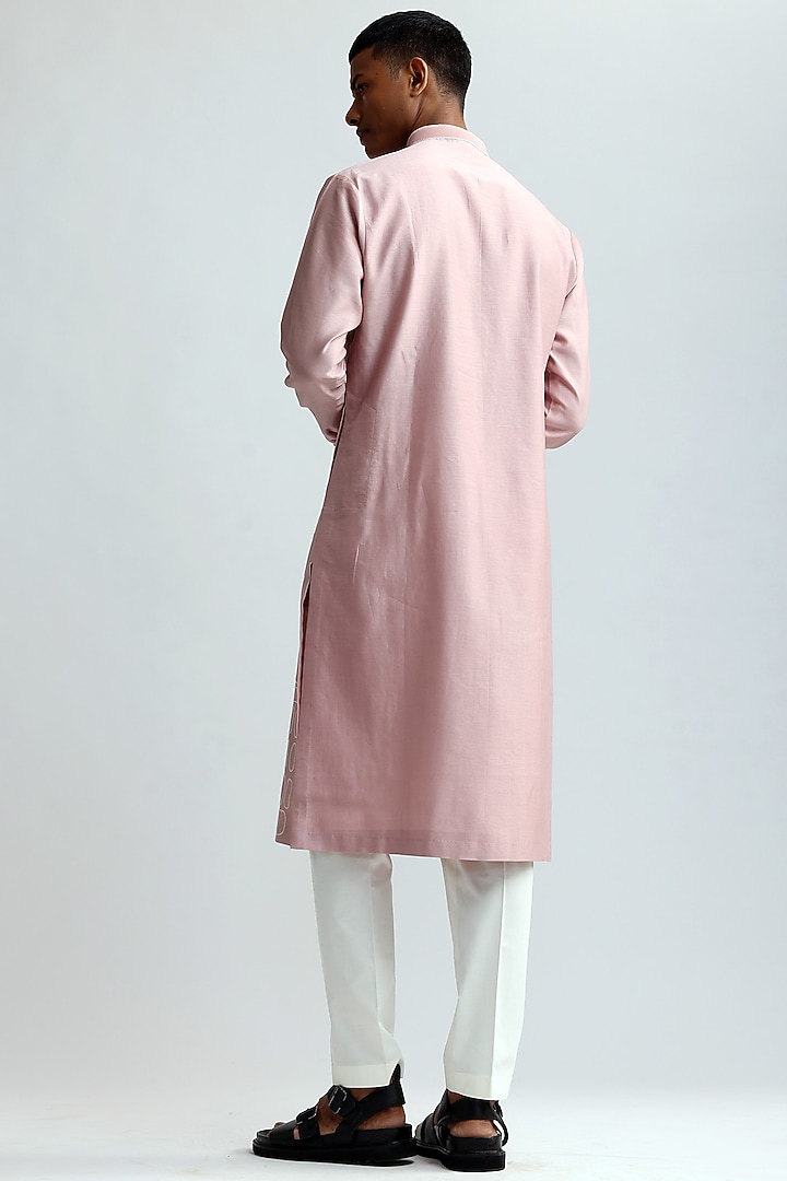 Old Rose Pink Chanderi Embroidered Kurta Set by Countrymade at Pernia's Pop Up Shop