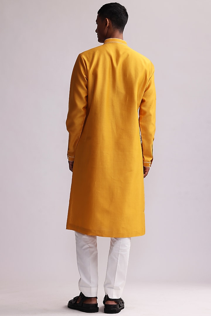 Mustard Chanderi Embroidered Kurta Set by Countrymade at Pernia's Pop Up Shop