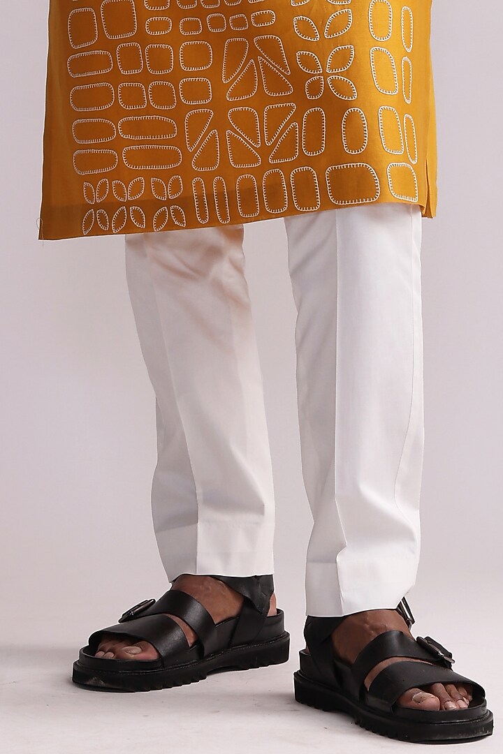 Mustard Chanderi Embroidered Kurta Set by Countrymade at Pernia's Pop Up Shop