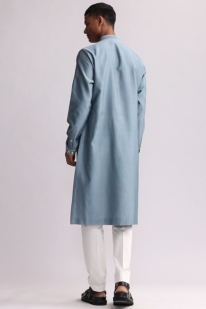 Light Blue Chanderi Embroidered Kurta Set by Countrymade at Pernia's Pop Up Shop