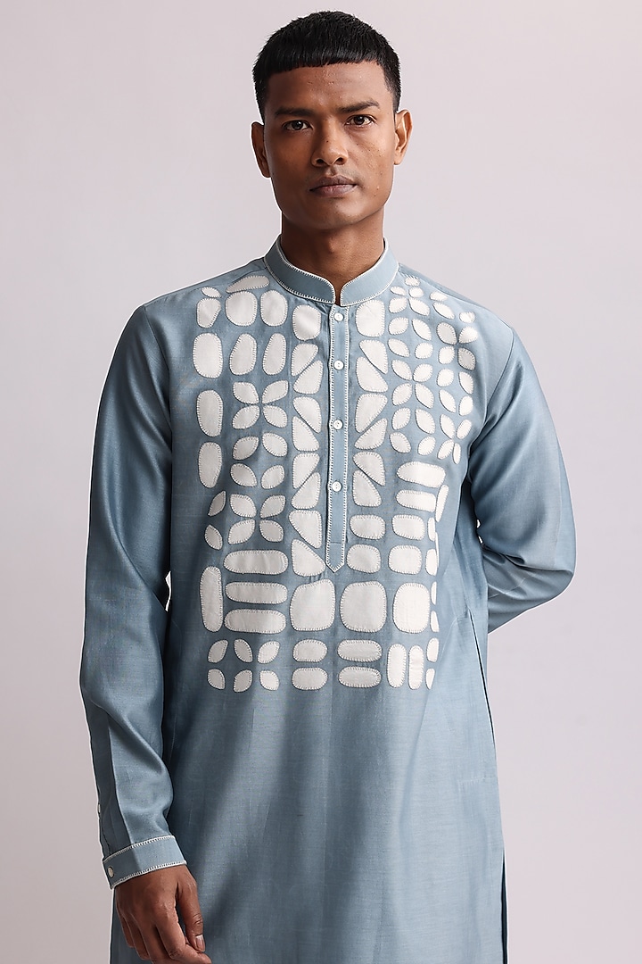 Light Blue Chanderi Embroidered Kurta Set by Countrymade at Pernia's Pop Up Shop