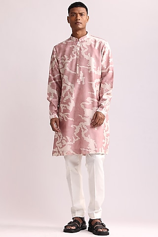Old Rose Pink Chanderi Printed Kurta by Countrymade