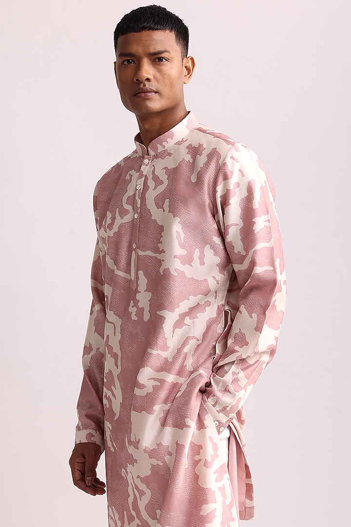 Old Rose Pink Chanderi Printed Kurta by Countrymade at Pernia's Pop Up Shop