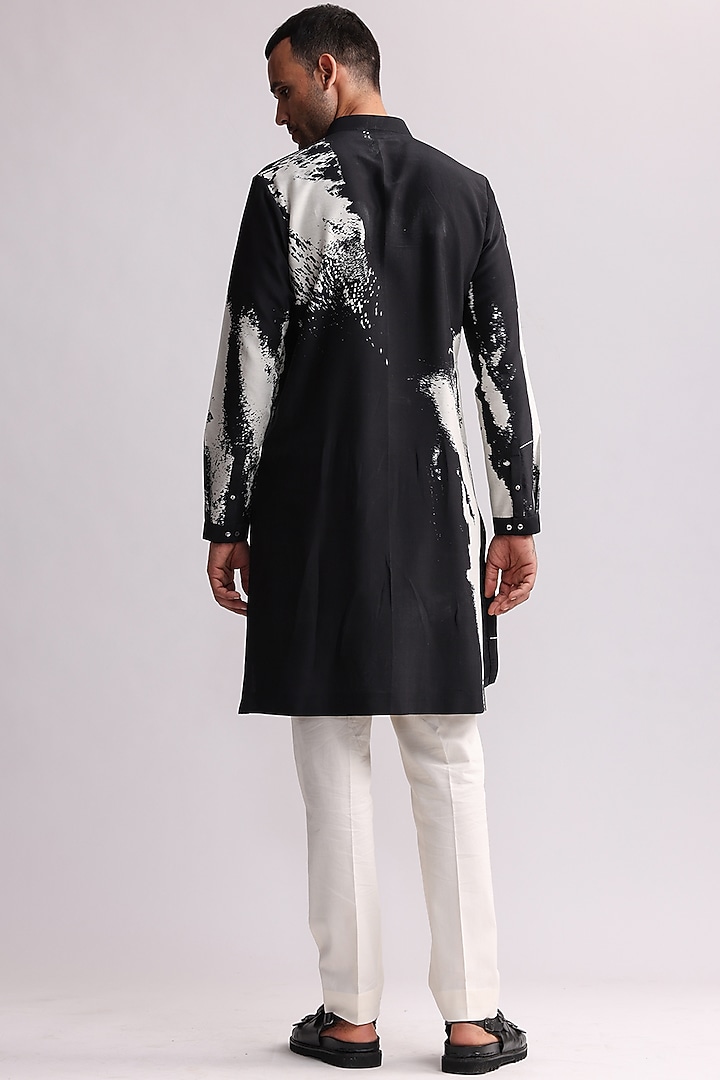 Black Chanderi Printed Kurta by Countrymade at Pernia's Pop Up Shop